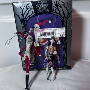 Nightmare Before Christmas Jack Skellington & Sally Ornament Set w Box
